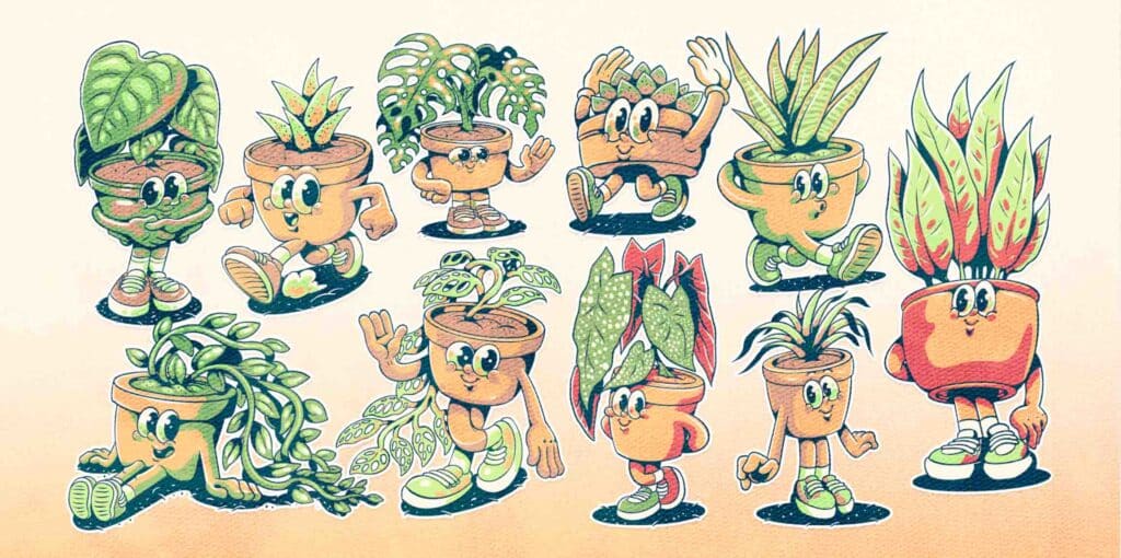 retro tropical plant mascots